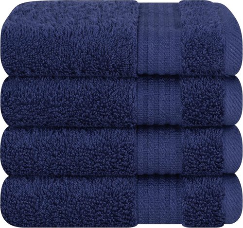 Cotton Paradise 100% Cotton Washcloth Set - Soft, Absorbent 4-Piece Towels in Navy Blue
