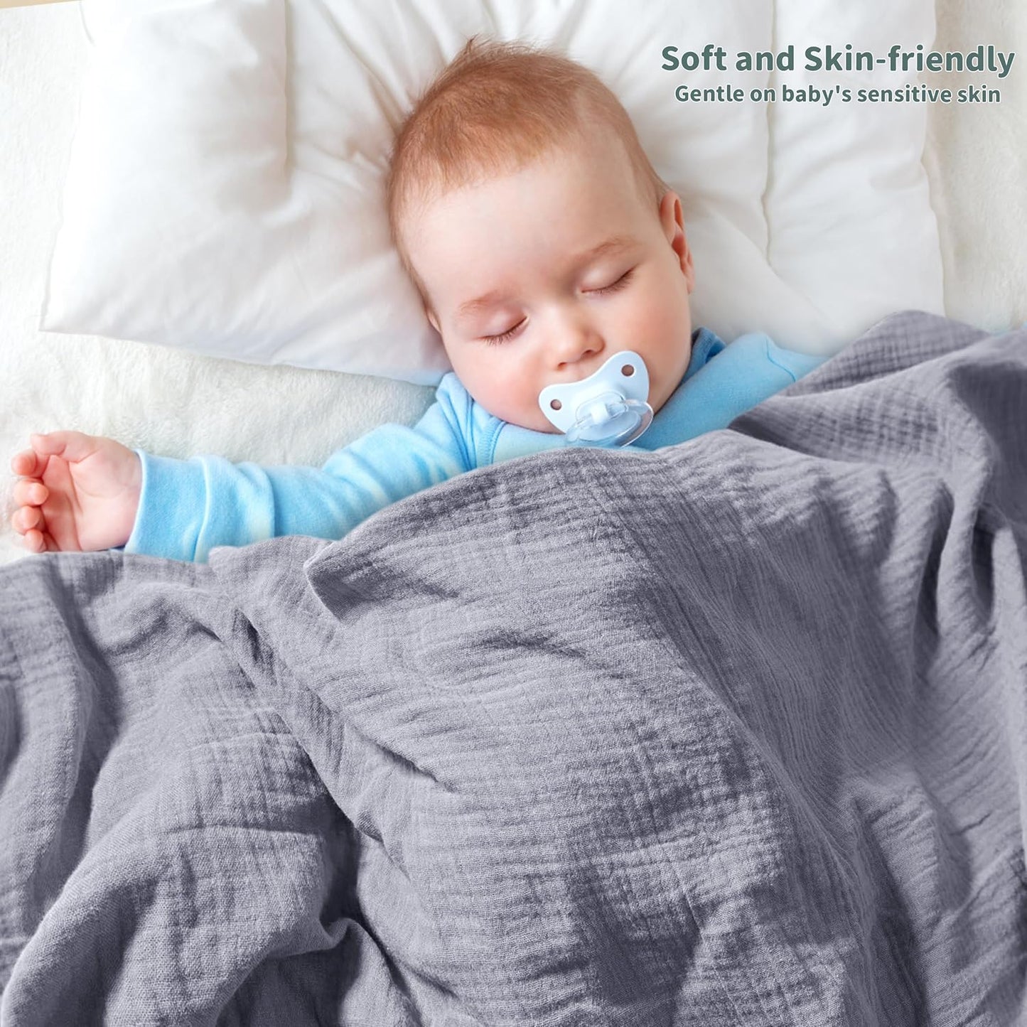 Skiennix Muslin Swaddle Blankets - Soft & Breathable 41 x 41 Inches | 2 Pack in Gray & Green