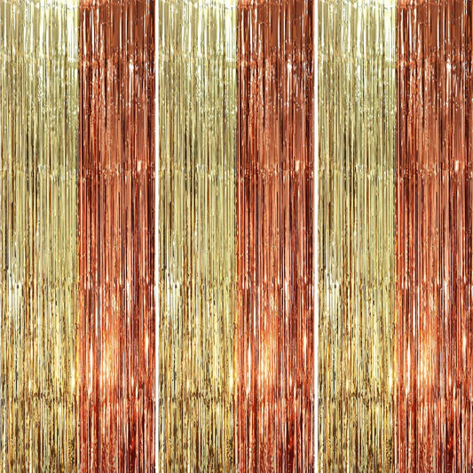 Voircoloria 3 Pack 3.3 x 8.2 ft Rose and Champion Foil Fringe Backdrop Curtains, Tinsel Streamers Party Decorations, Fringe Backdrop, Door Shimmer for Anniversary or Birthday Party