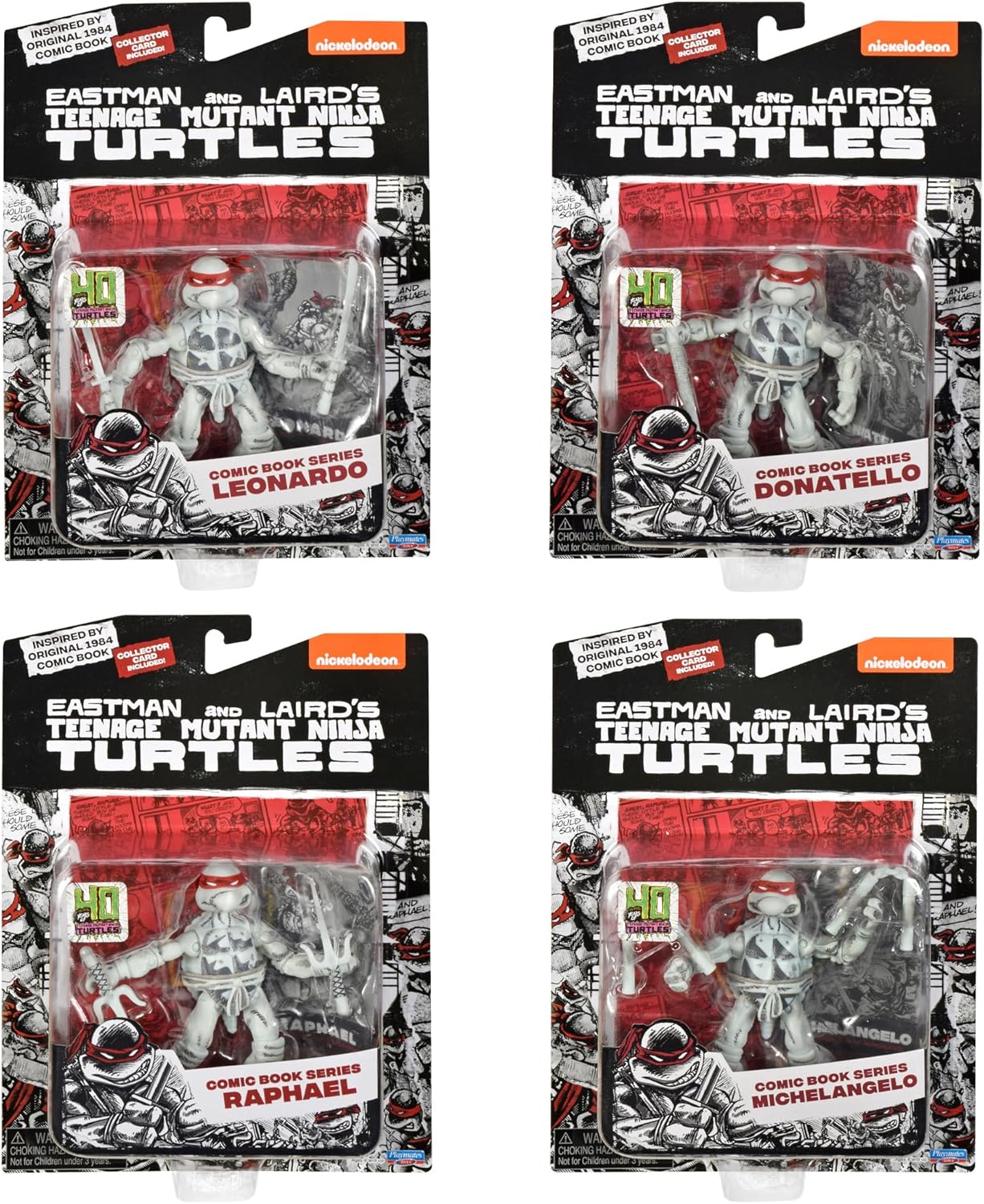Playmates Toys Teenage Mutant Ninja Turtles Black and White Comic Book Figures | Includes Comic Book