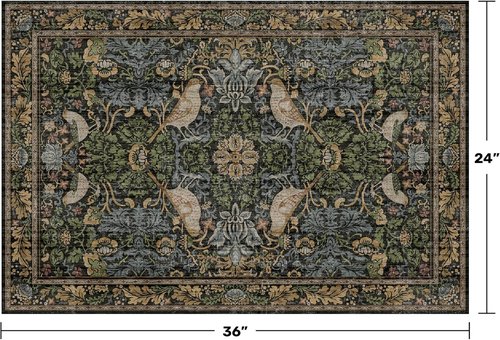 Hazo Haus Washable Floral Rugs - Vintage Dark Botanical Design | Small 2x3 Indoor Mat in Brown Tones
