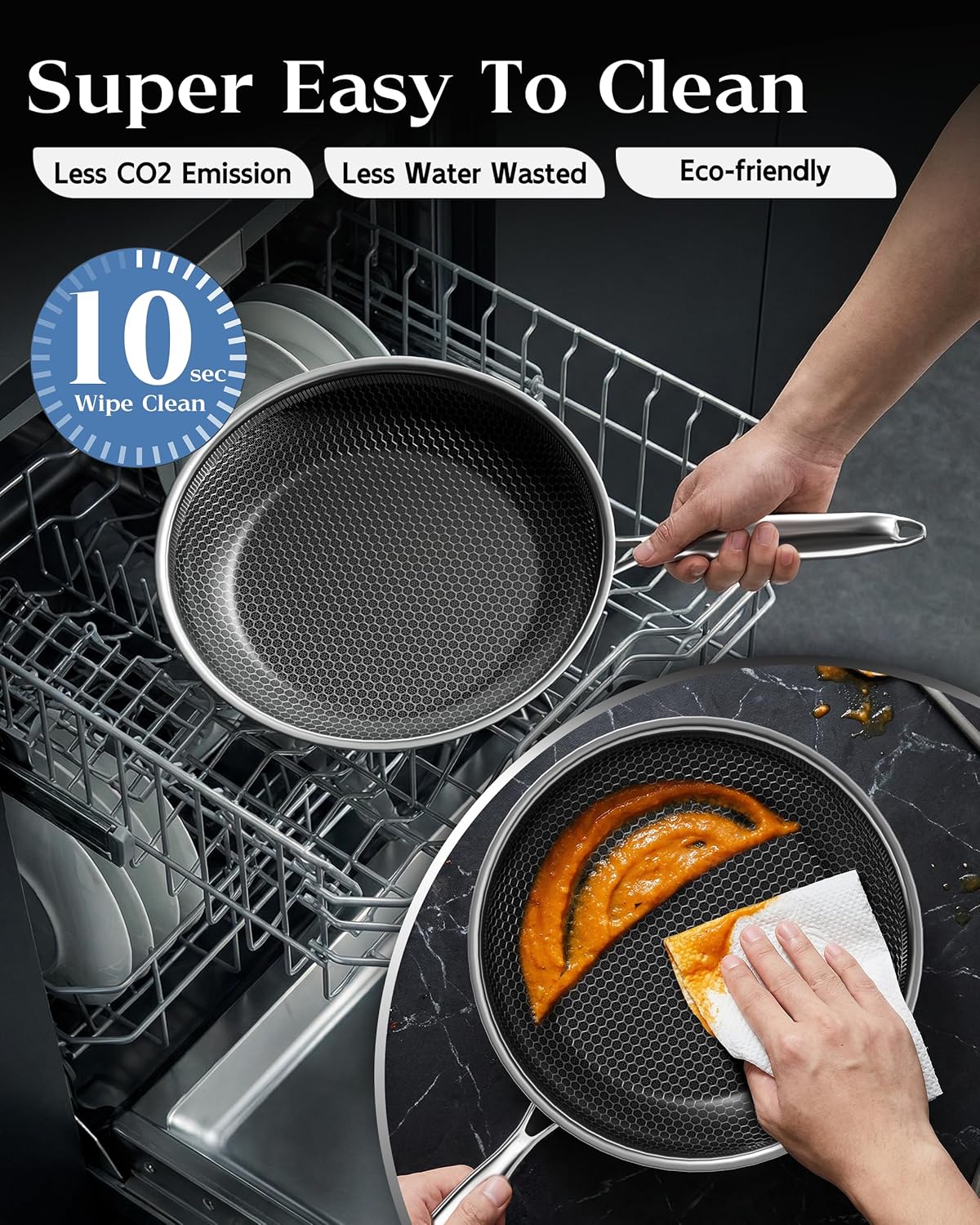 Skiennix Nonstick Frying Pan - 12-Inch Durable Stainless Steel Skillet | Induction Compatible, PFOA-Free, Dishwasher Safe