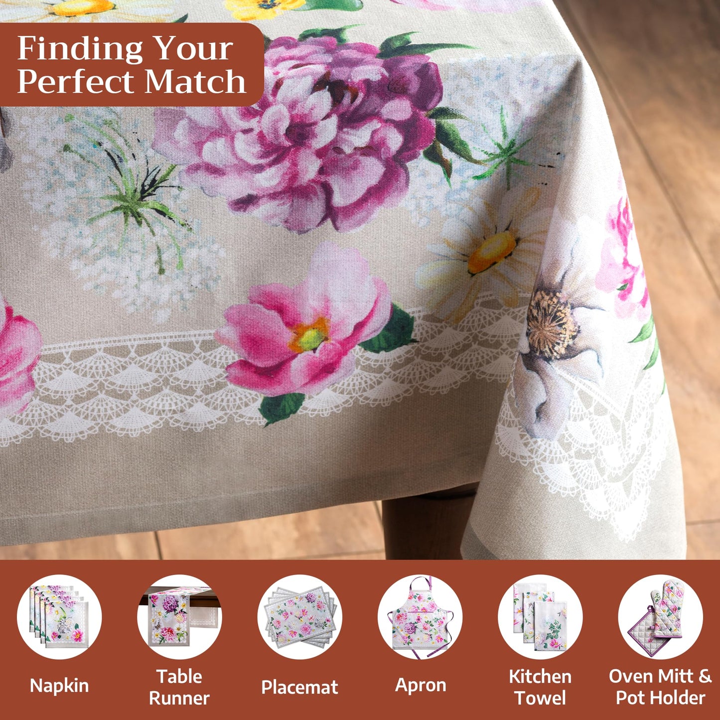 Maison d' Hermine Table Cloth Square Table 100% Cotton 54 x 54 Inches Tablecloth Reusable Decorative for Dining Kitchen Room Farmhouse Home Gifts for Mothers Day Spring Summer - Pivoine