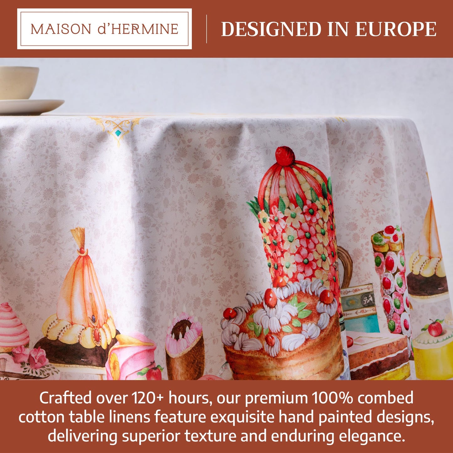 Maison d' Hermine Premium Table Cloth Rectangle Table 100% Combed Cotton 140 x 70 Inches Tablecloth Reusable Decorative for Dining Room, Farmhouse, Home, Party, Festive & Wedding - Pastries