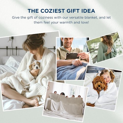 Bedsure Gentlesoft 100% Cotton Blanket - Cooling, Breathable & Soft Queen Size, White, 90x90 Inches