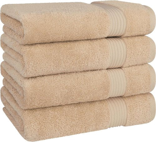 Cotton Paradise Turkish Bath Towels - Extra Large Soft Plush 4-Piece Set in Beige