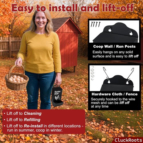 CluckRoots Chicken Grit & Oyster Shell Feeder Combo - No-Spill Heavy-Duty Wall-Mounted Dispenser