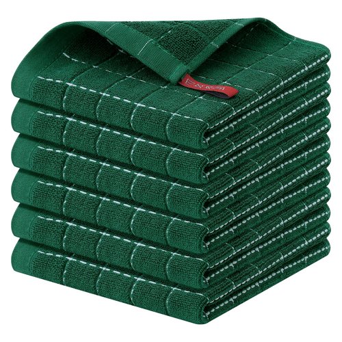 Homaxy 100% Cotton Terry Kitchen Dish Cloths, Ultra Soft and Absorbent Dish Towels for Kitchen, Perfect for Drying and Washing Dishes, 6 Pack, 12 x 12 Inches, Dark Green