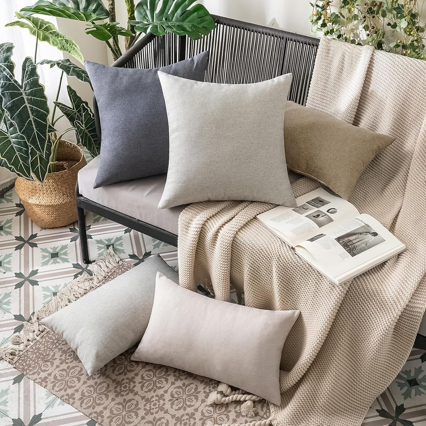 MIULEE Decorative Outdoor Throw Pillow Covers - Waterproof Faux Linen Cushion Cases | 20x12 Inch Taupe Grey (Pack of 2)