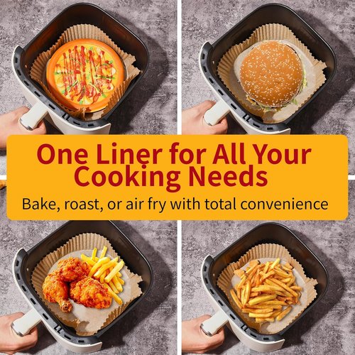 40GSM Air Fryer Paper Liners - 125 Pcs Non-Stick Parchment Paper for 5-8 Qt Baskets | Heat Resistant & Oil-Proof