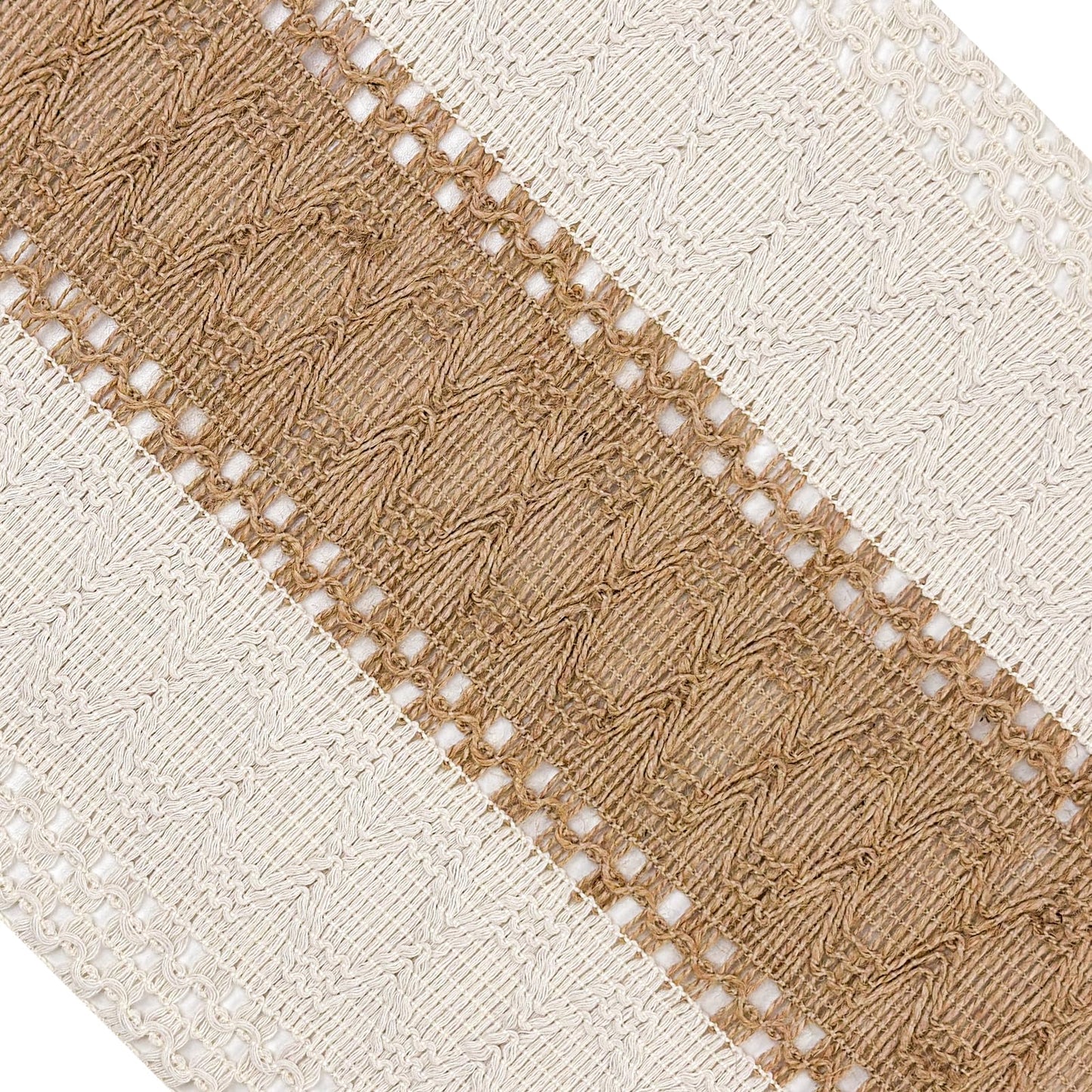 Vanzard Boho Table Runner for Spring Home Decor with Tassels 72 Inches, Farmhouse Rustic Cream & Brown Table Runners for Bohemian Kitchen Summer Dining Table(12x72in, Fringe Included)