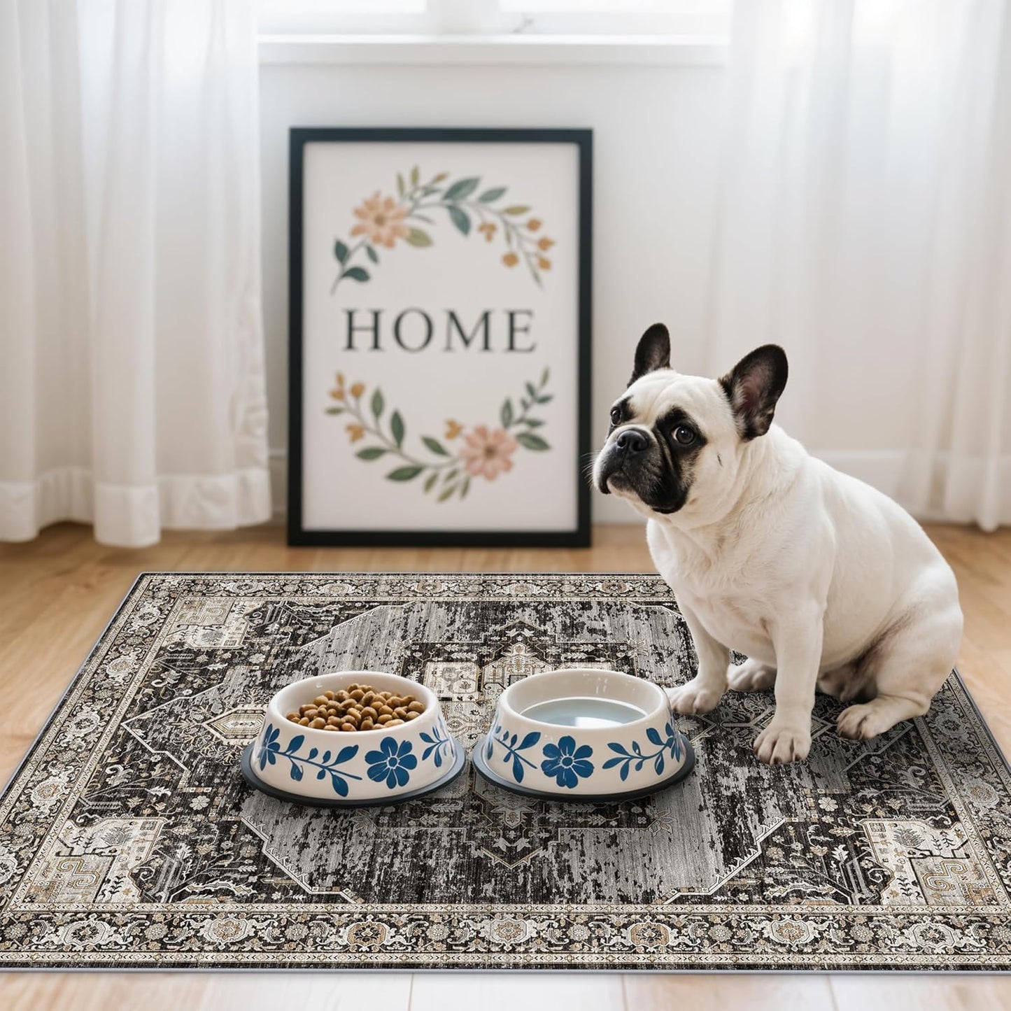 RUUGME Washable 2x3 Entryway Rug - Non-Slip Indoor Door Mat for Bathroom & Kitchen - Black Farmhouse Decor