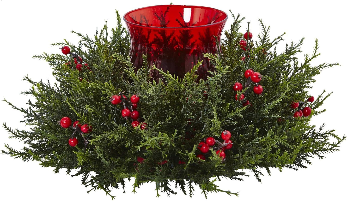 Nearly Natural Cedar Berry Candelabrum - Elegant 11'' Decorative Centerpiece for Home Decor