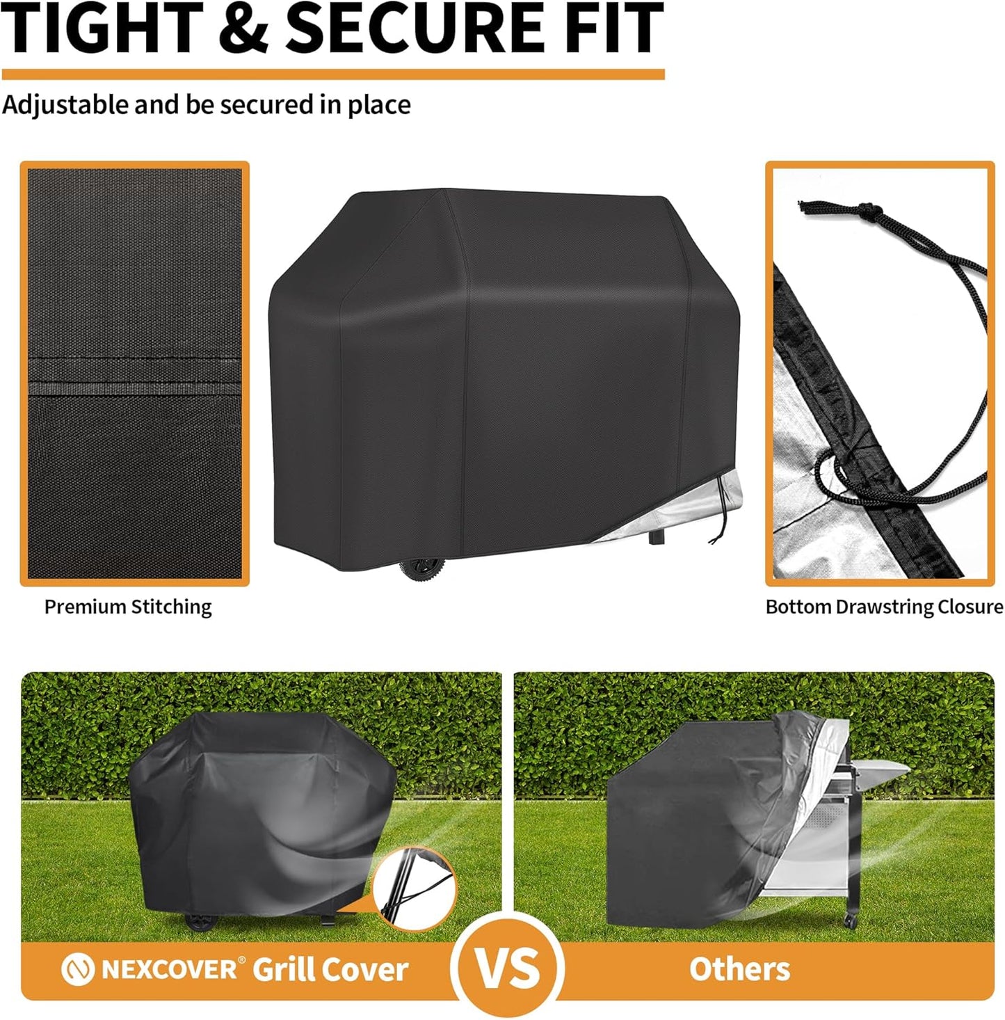 NEXCOVER BBQ Grill Cover - 55 Inch Waterproof & Fade Resistant | Fits Weber, Brinkmann, Nexgrill - Black