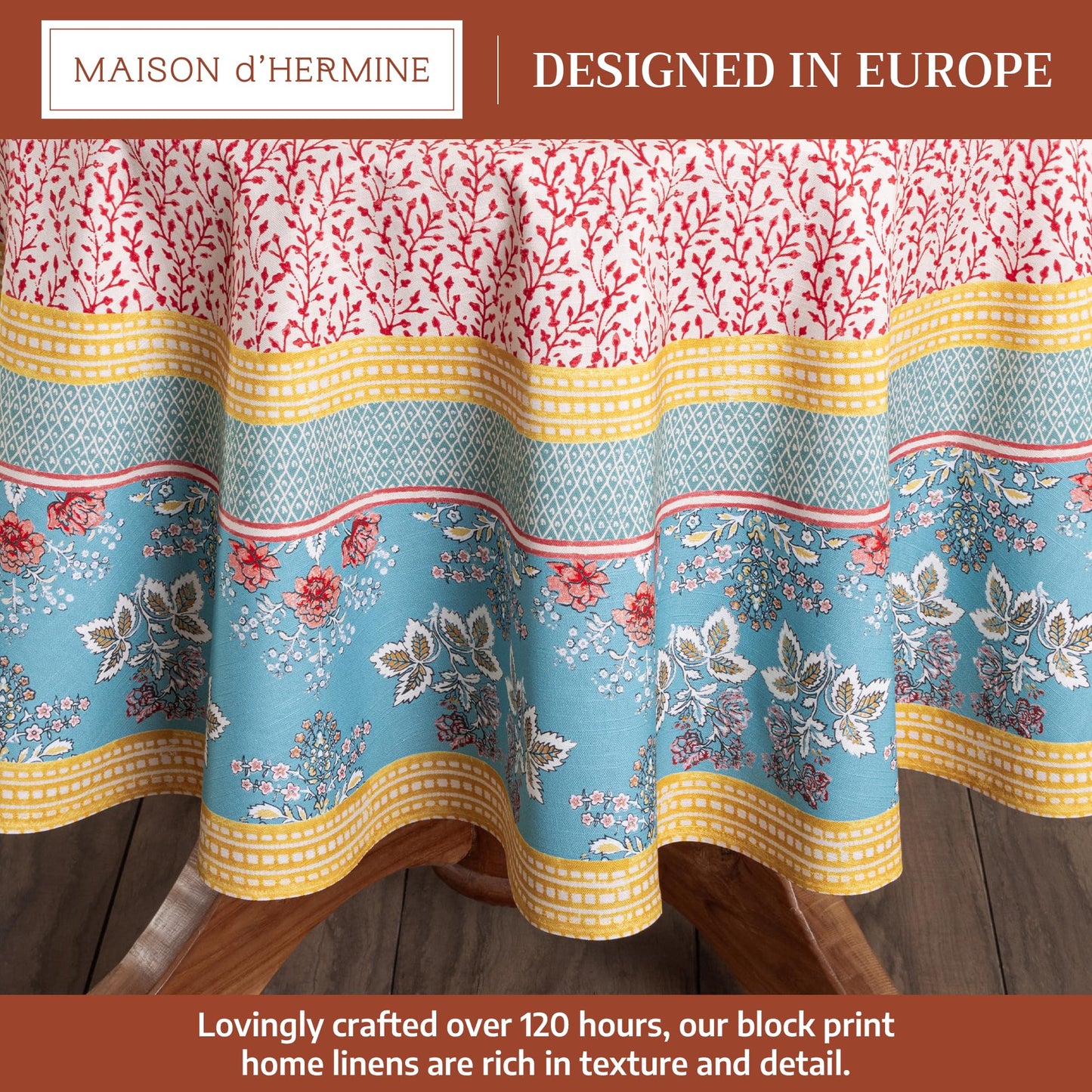 Maison d' Hermine Table Cloth Round Table 100% Cotton 63 Round Inches Tablecloth Reusable Decorative for Dining Kitchen Room Farmhouse Home Gifts for Mothers Day Spring Summer - Marquise