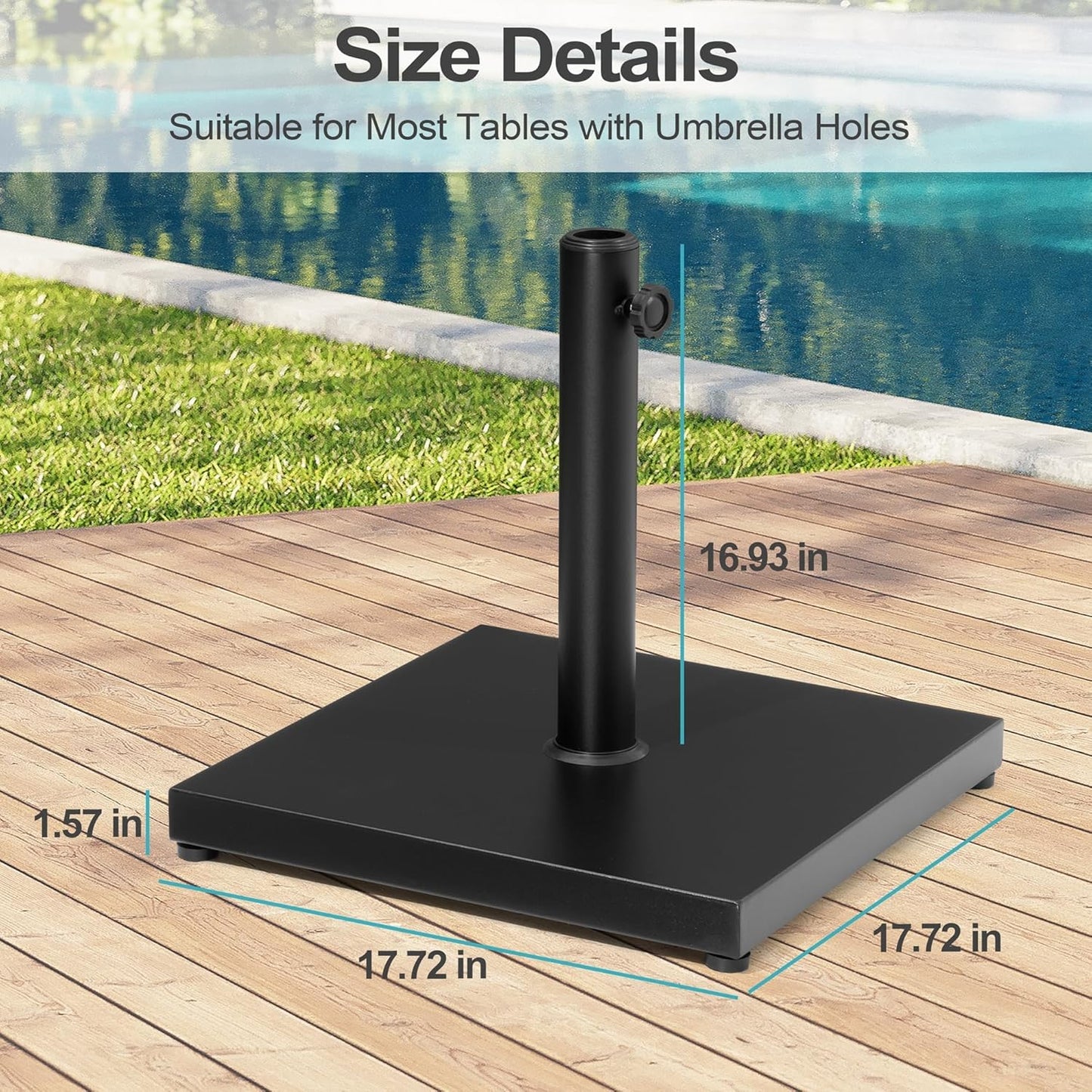 Regine Switzerland 43lb Patio Umbrella Base Stand - Heavy Duty Concrete Holder for Market Umbrellas | Black