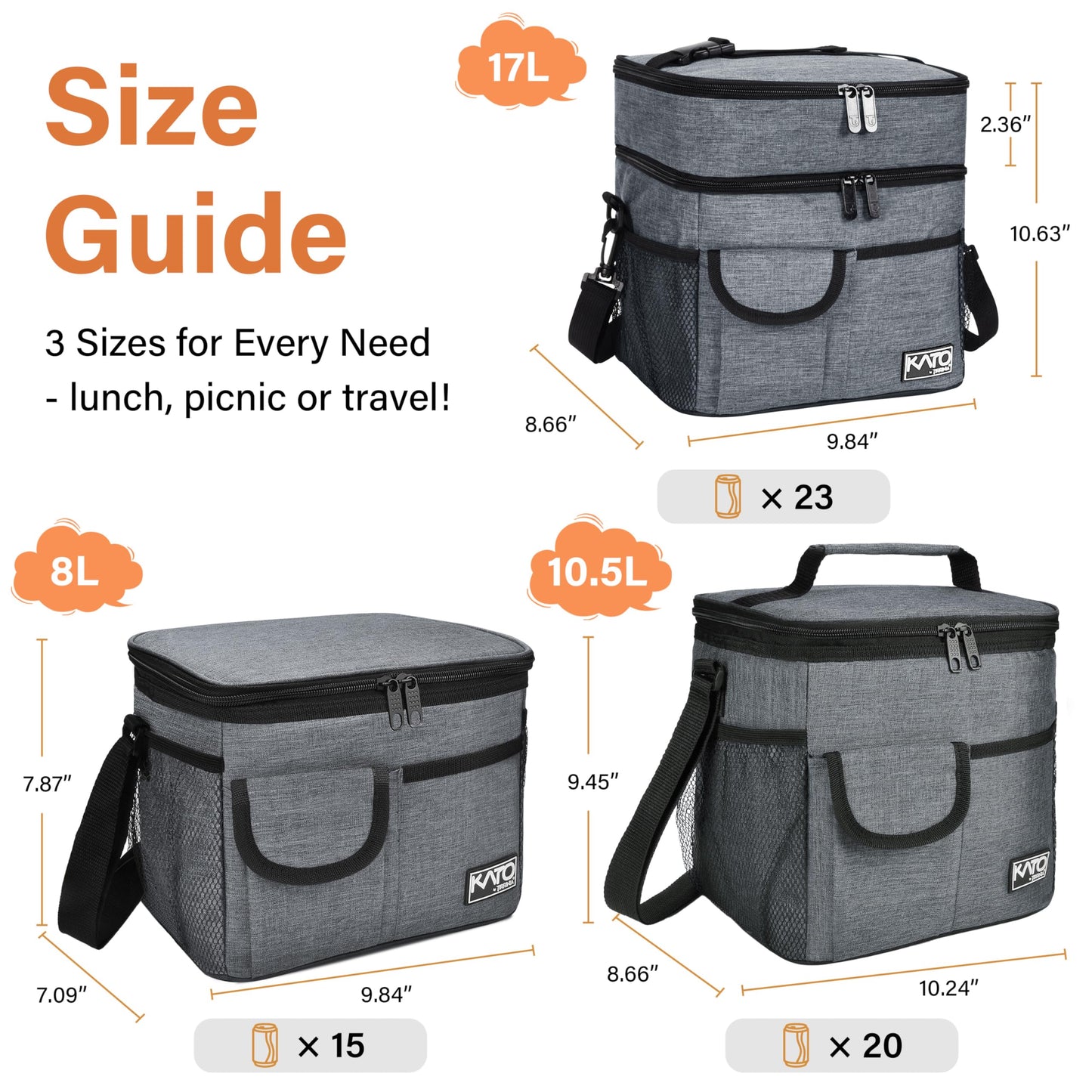 Tirrinia Insulated Lunch Bag for Women Men, Leakproof Lunch Box Containers for Adult, Work, School, Soft Lunchbox for Kids,Boys, Adult Cooler Bag for Picnic Hiking Beach,Charcoal