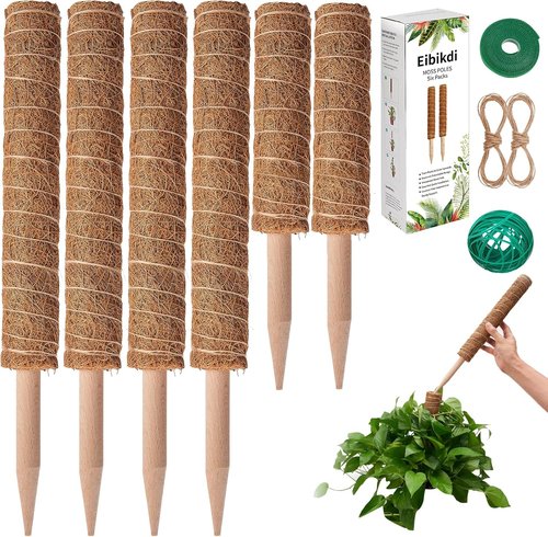 Eibikdi Moss Pole - 68-Inch Plant Support Stakes for Monstera & Indoor Climbing Plants | Includes 65ft Twist Ties & Jute Rope