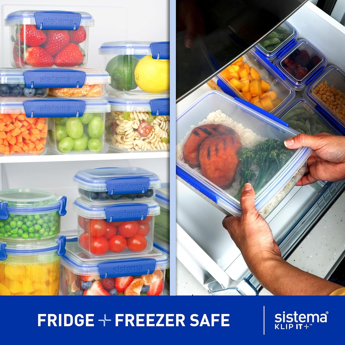 Sistema KLIP IT Food Storage Container - 5L Airtight & Stackable, BPA-Free, Clear with Blue Clips