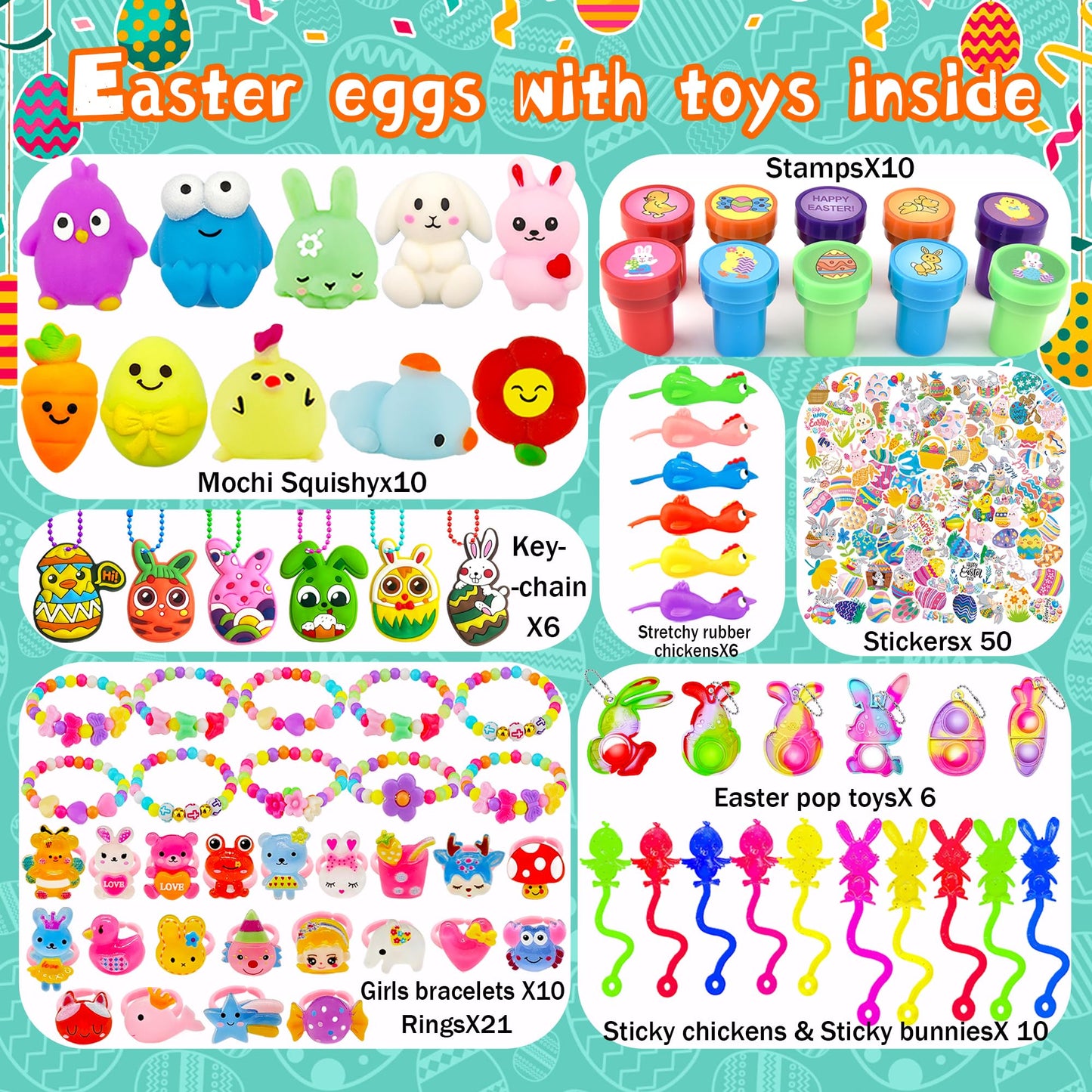 uscan 318 pcs Bulk Easter Eggs with Toys inside filled Easter Eggs Filled Fillers Easter Basket Stuffers Easter Egg Hunt Easter Party Favors for Kids Toddlers Boys Girls