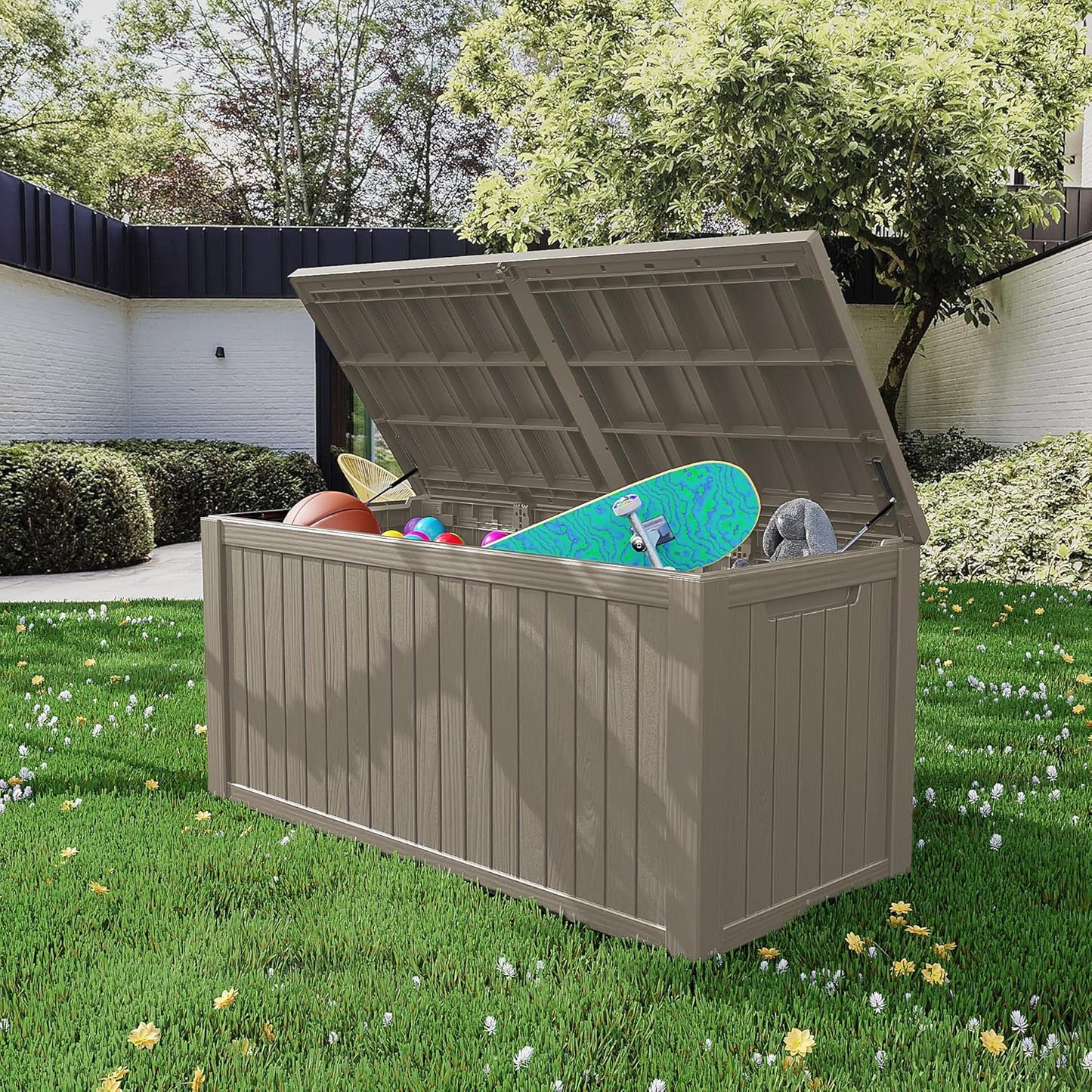 200 Gallon Lockable Resin Outdoor Storage Box - Waterproof & Weather Resistant for Patio Cushions, Tools & Accessories | Grey