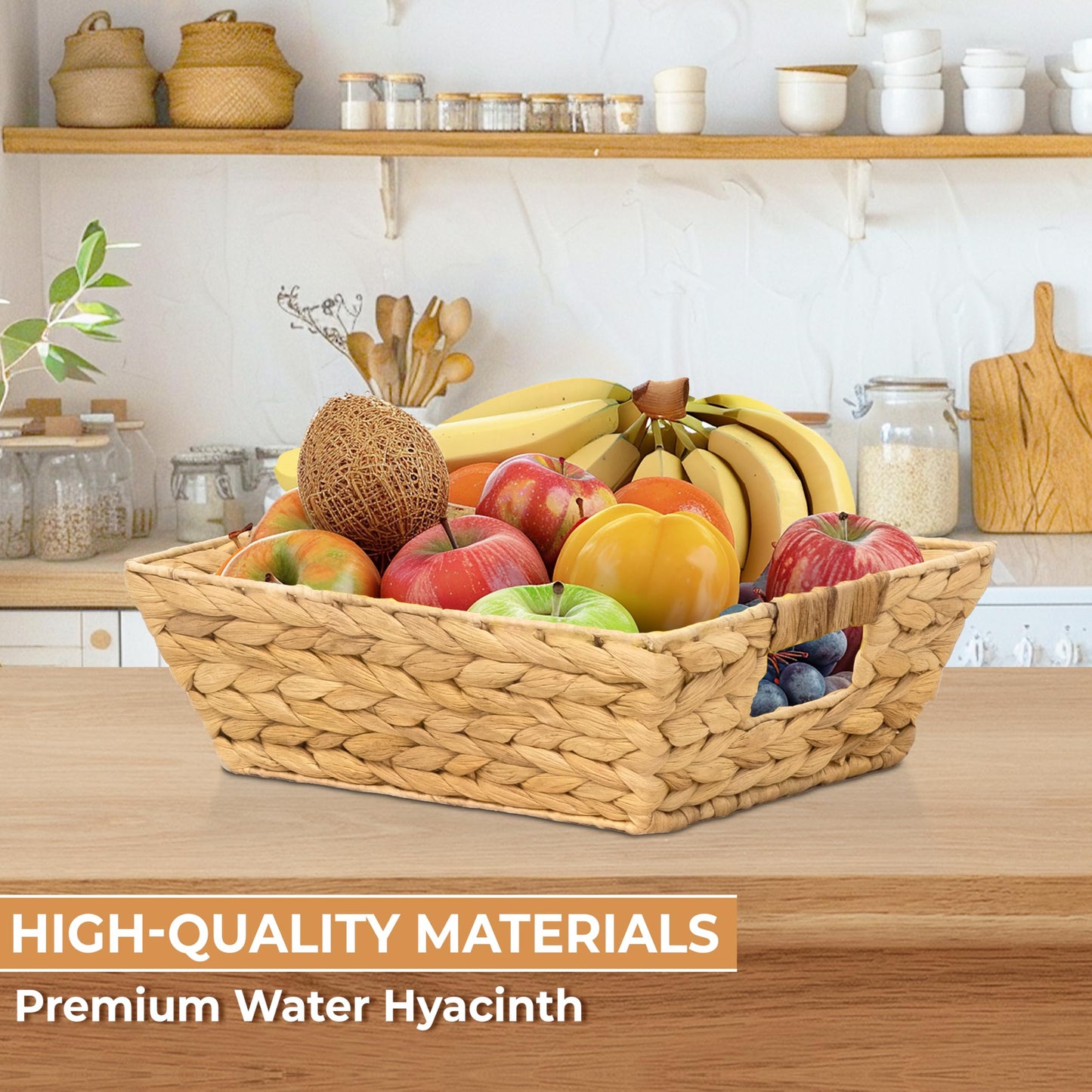 M4DECOR Set of 3 Snack Baskets, Wicker Snack Basket Organizer for Office, Small Wicker Baskets with Handles, (3 Medium Basket)