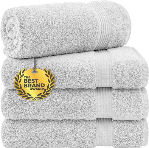 Cotton Paradise 4 Piece Turkish Bath Towels - 100% Cotton Extra Large Soft Plush Set | Silver Grey