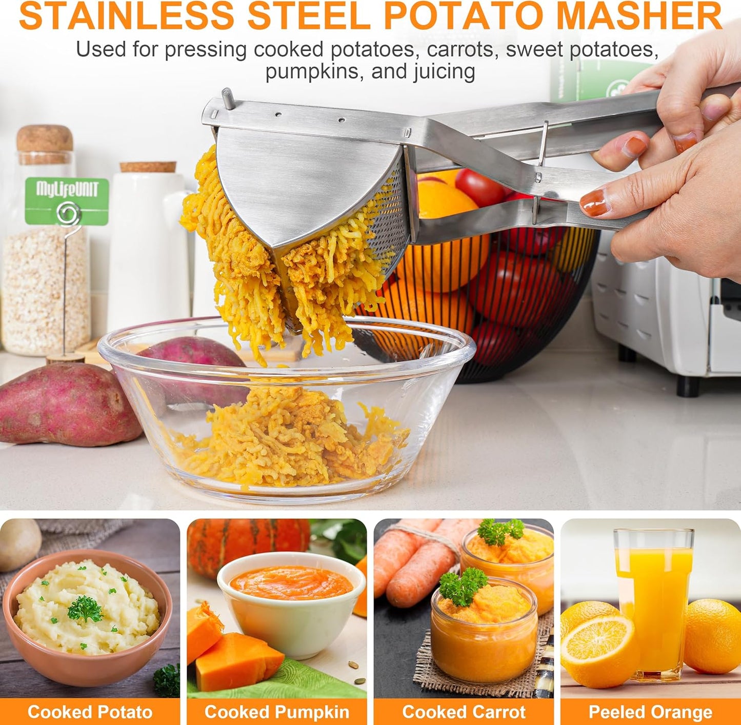 MyLifeUNIT Potato Ricer - Stainless Steel Masher with Extra Large Capacity & Ergonomic Grip
