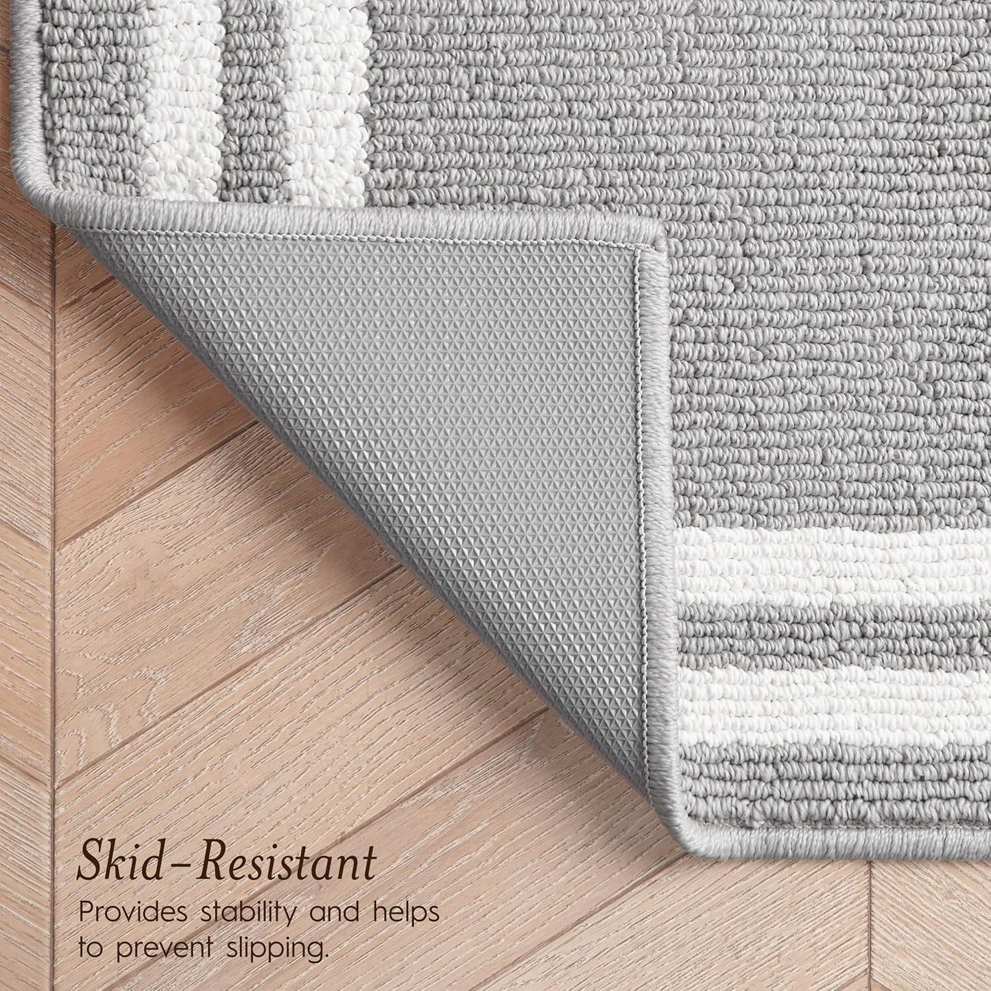 Laura Ashley All Loop Tufted 26" x 96" Washable Skid-Resistant Runner Rug - Light Grey/Ivory Debbie Double Border Two-Tone