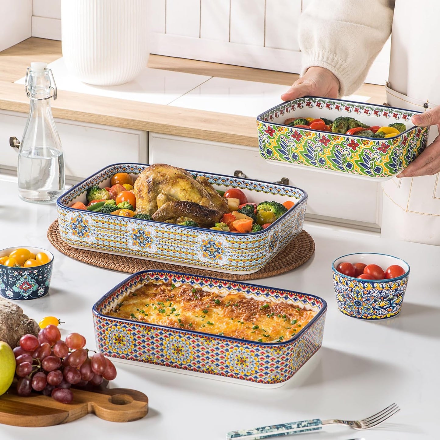 Regine Switzerland Ceramic Casserole Dishes Set of 3 - Stylish Rectangular Bakeware for Baking & Roasting