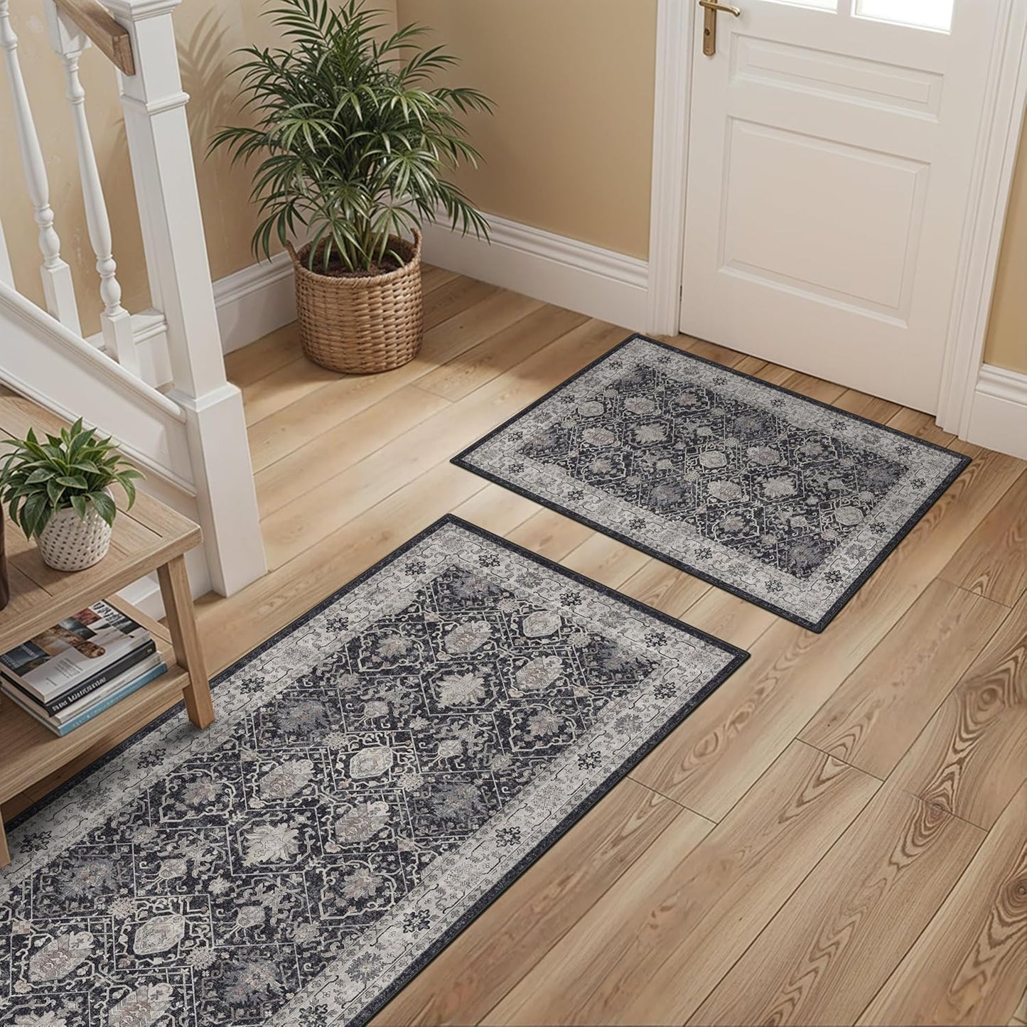 Skiennix Kitchen Sink Rugs Set of 2 - Washable Non-Slip Mats for High Traffic Areas | Black 2x3 & 2x4