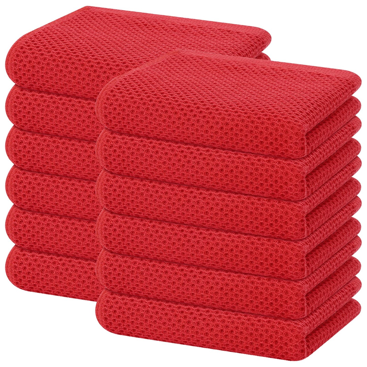 Homaxy 100% Cotton Waffle Weave Kitchen Dish Towels, Ultra Soft Absorbent Quick Drying Cleaning Towel, 13 x 28 Inches, 12-Pack, Red