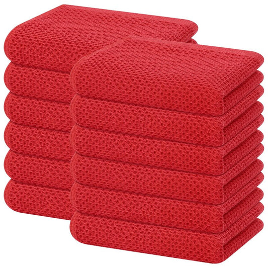 Homaxy 100% Cotton Waffle Weave Kitchen Dish Towels, Ultra Soft Absorbent Quick Drying Cleaning Towel, 13 x 28 Inches, 12-Pack, Red