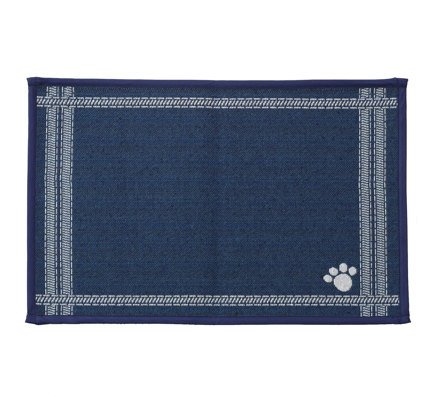 PetRageous 16025 Mattress Ticking Drink Tapestry Dog and Cat Non-Skid Machine Washable Mat for Pet Feeding Areas with Rubber Backing 13-Inch by 19-Inch for Dogs and Cats, Blue
