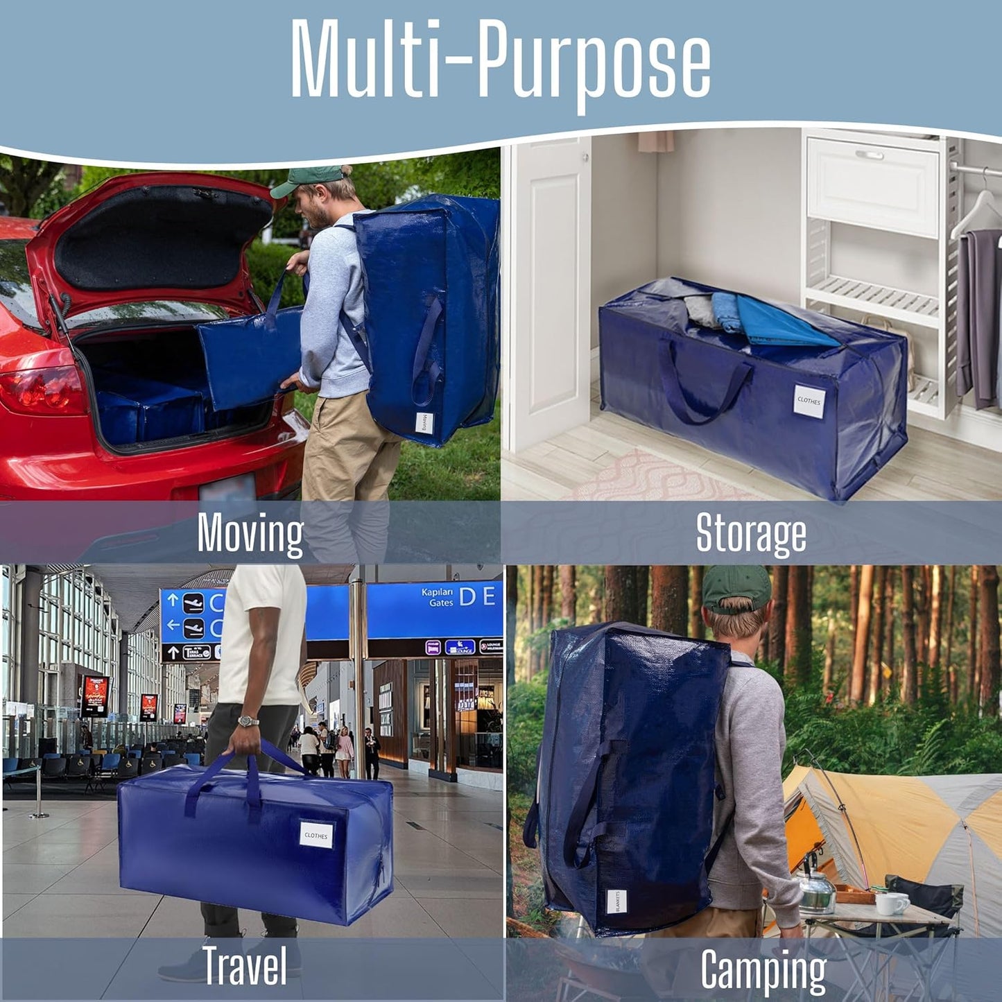 VENO Heavy Duty Moving Bags - Extra Large 2 Pack with Backpack Straps & Zippers | Ideal for College Dorms & Moving Supplies