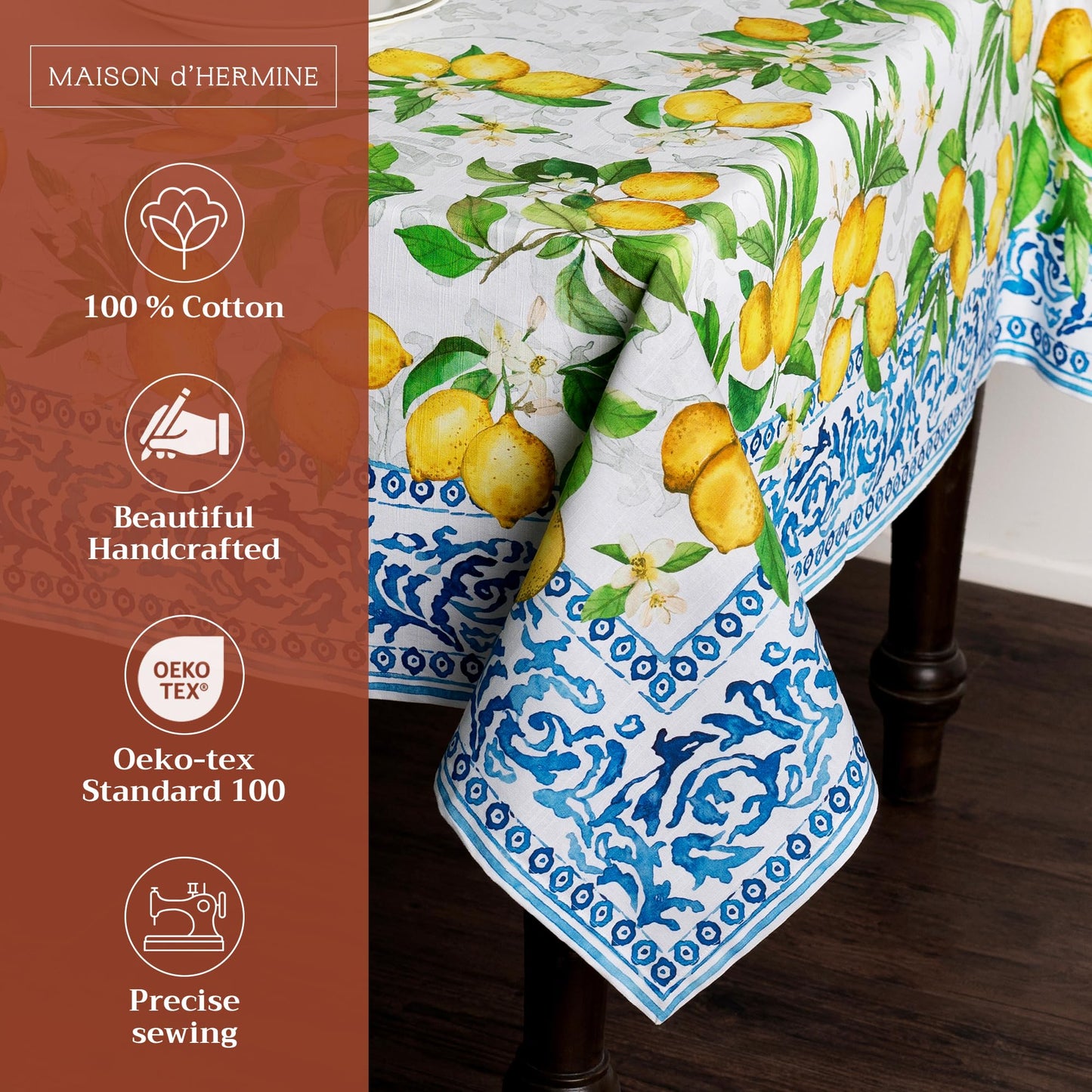 Maison d' Hermine Table Cloth Rectangle Table 100% Cotton 54 x 72 Inches Tablecloth Reusable Decorative for Dining Kitchen Room Farmhouse Home Gifts for Mothers Day Spring Summer - Cedrat