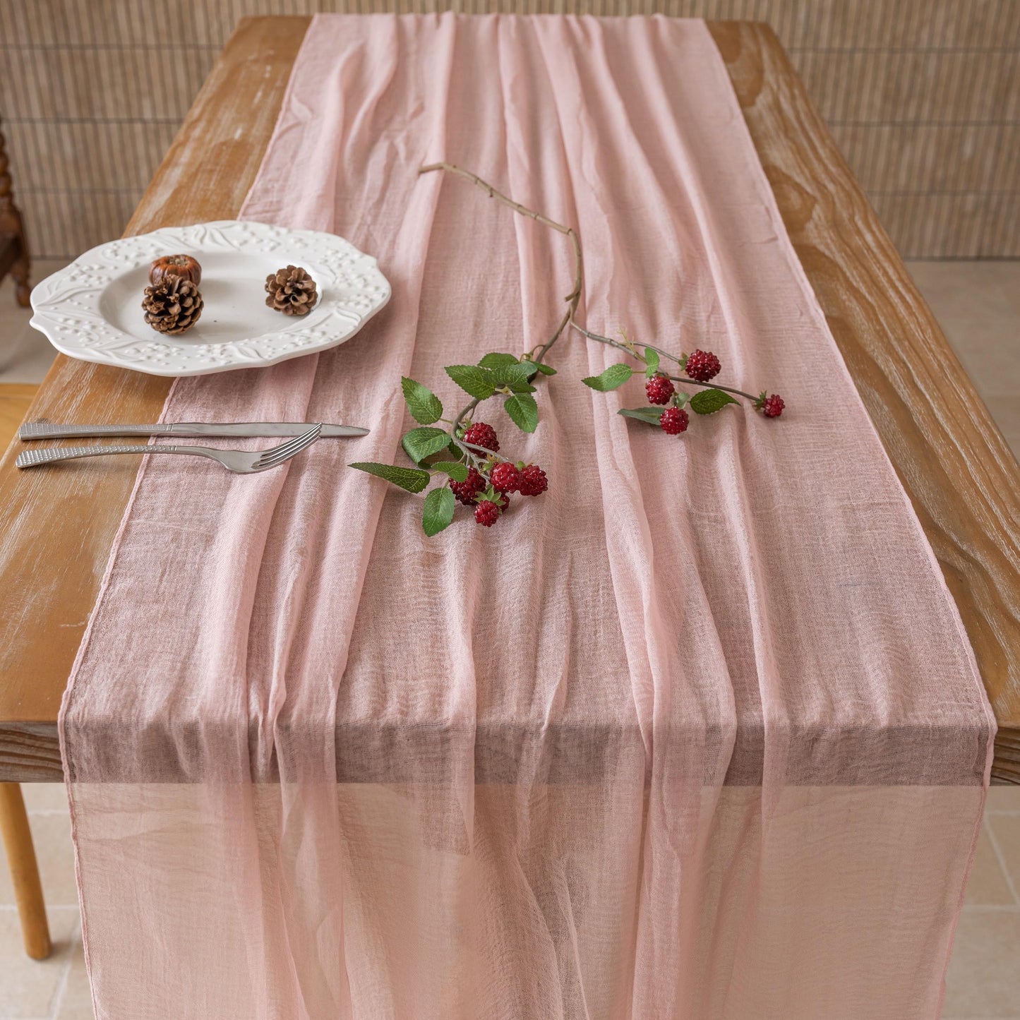 Keketoarrange 10pcs Dusty Pink Gauze Rustic Cheesecloth Table Runner 120 Inch 10 FT for Wedding Baby Shower Bridal Shower Birthday Engagement Garden Outdoor Party Long Sheer Boho Decorations