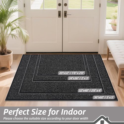 BEQHAUSE Dirt Trapper Door Mat - Non-Slip, Washable, Absorbent | 24" x 36" Black Entrance Mat