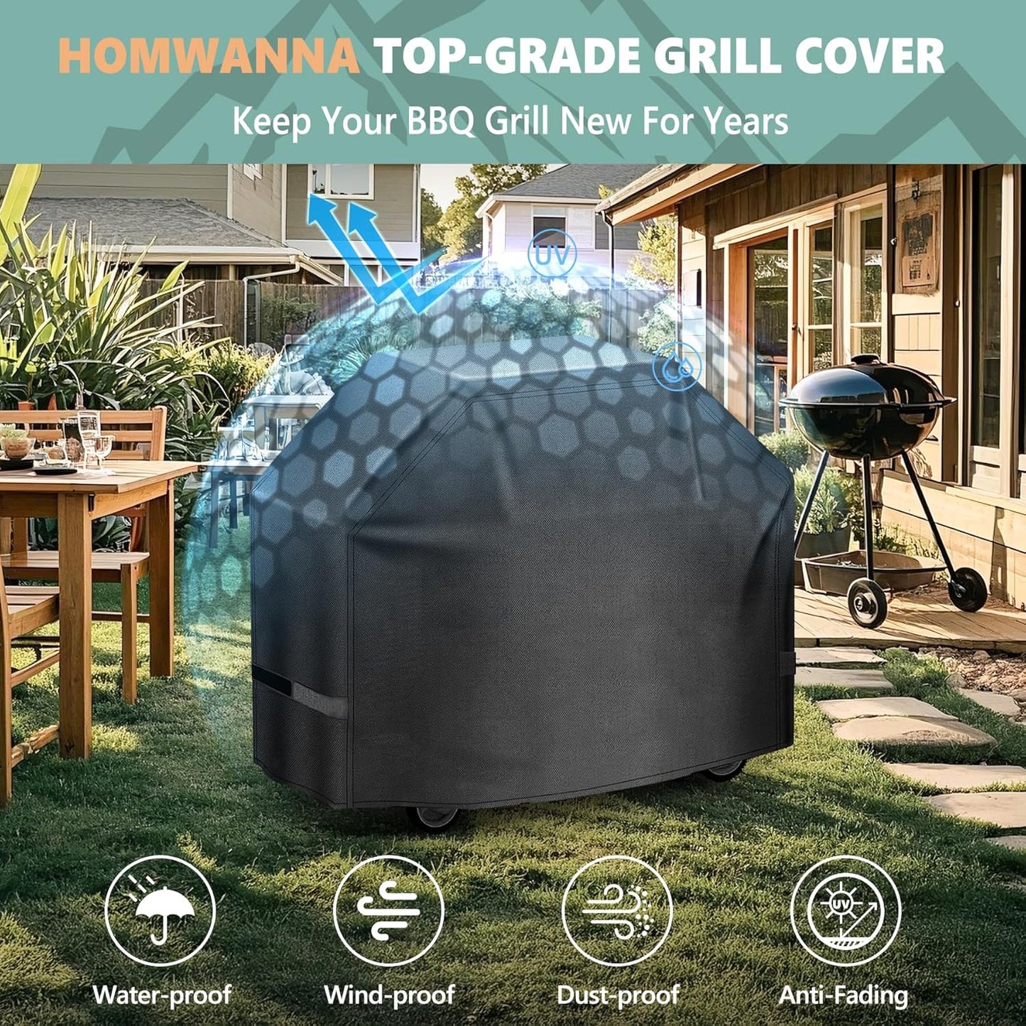 Weber Grill Cover 52 Inch - Heavy-Duty 600D Waterproof BBQ Cover for Spirit 300 & 400 Series