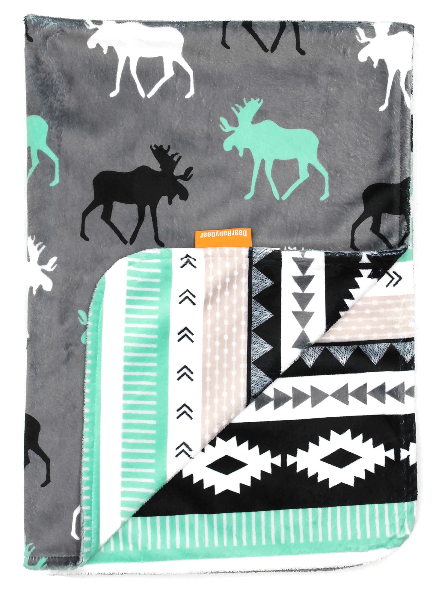 Dear Baby Gear - Reversible Baby Blankets - Soft Nursery Blanket for Newborn - Toddler Blankey - Throw Blanket for Boys & Girls - Infant Blankets - 40x30" (White Gray and Mint, Moose)