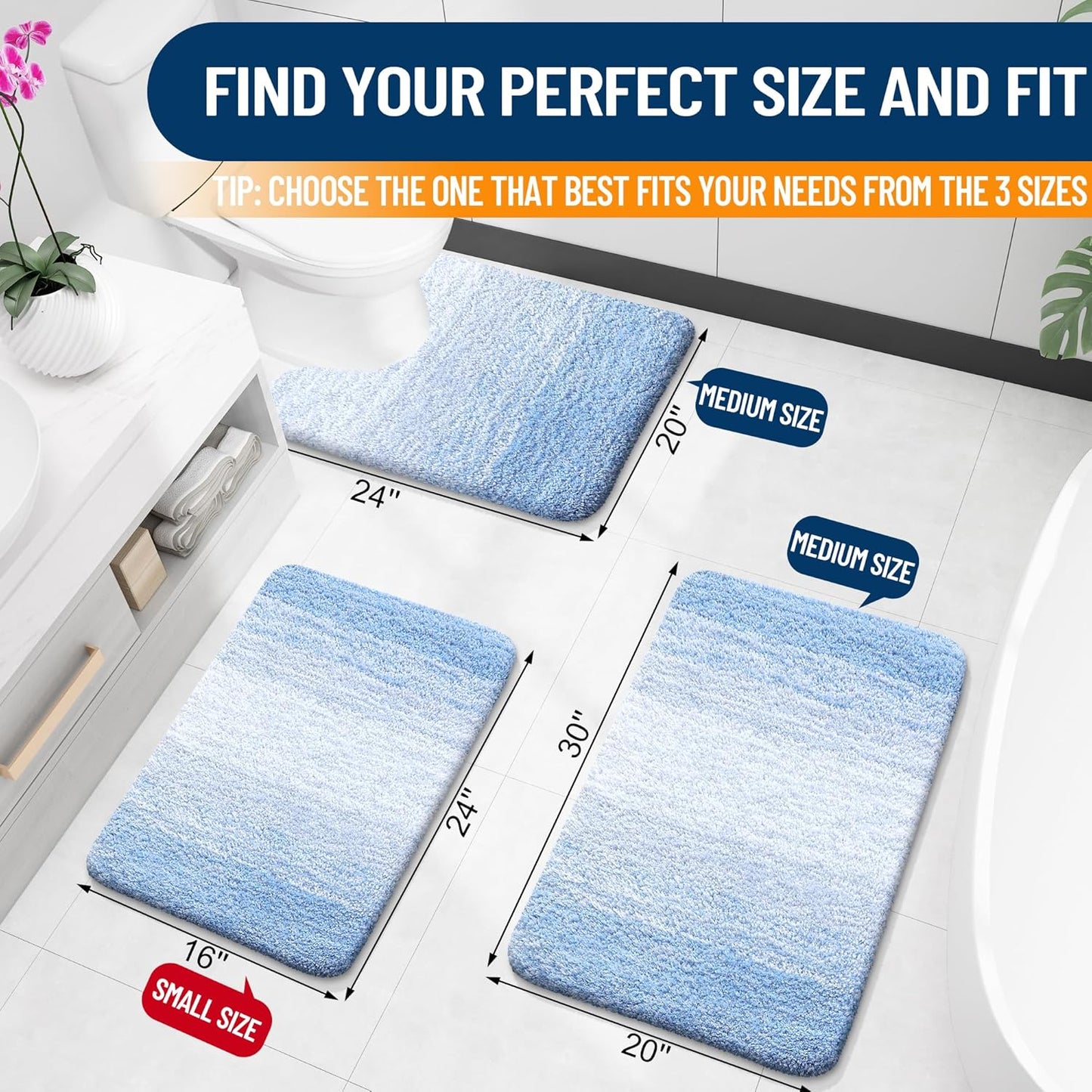 OLANLY Luxury U-Shaped Toilet Rugs - Extra Soft Microfiber, Non-Slip Plush Bath Mat | 24x20, Light Blue