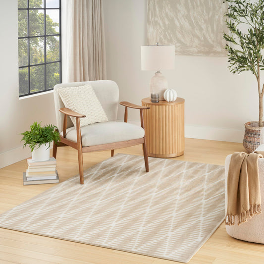 Nourison Casual Beige 3'11" x 5'11" Area Rug - Easy Clean, Non Shedding, Bed Room, Living Room, Dining Room, Kitchen (4' x 6')