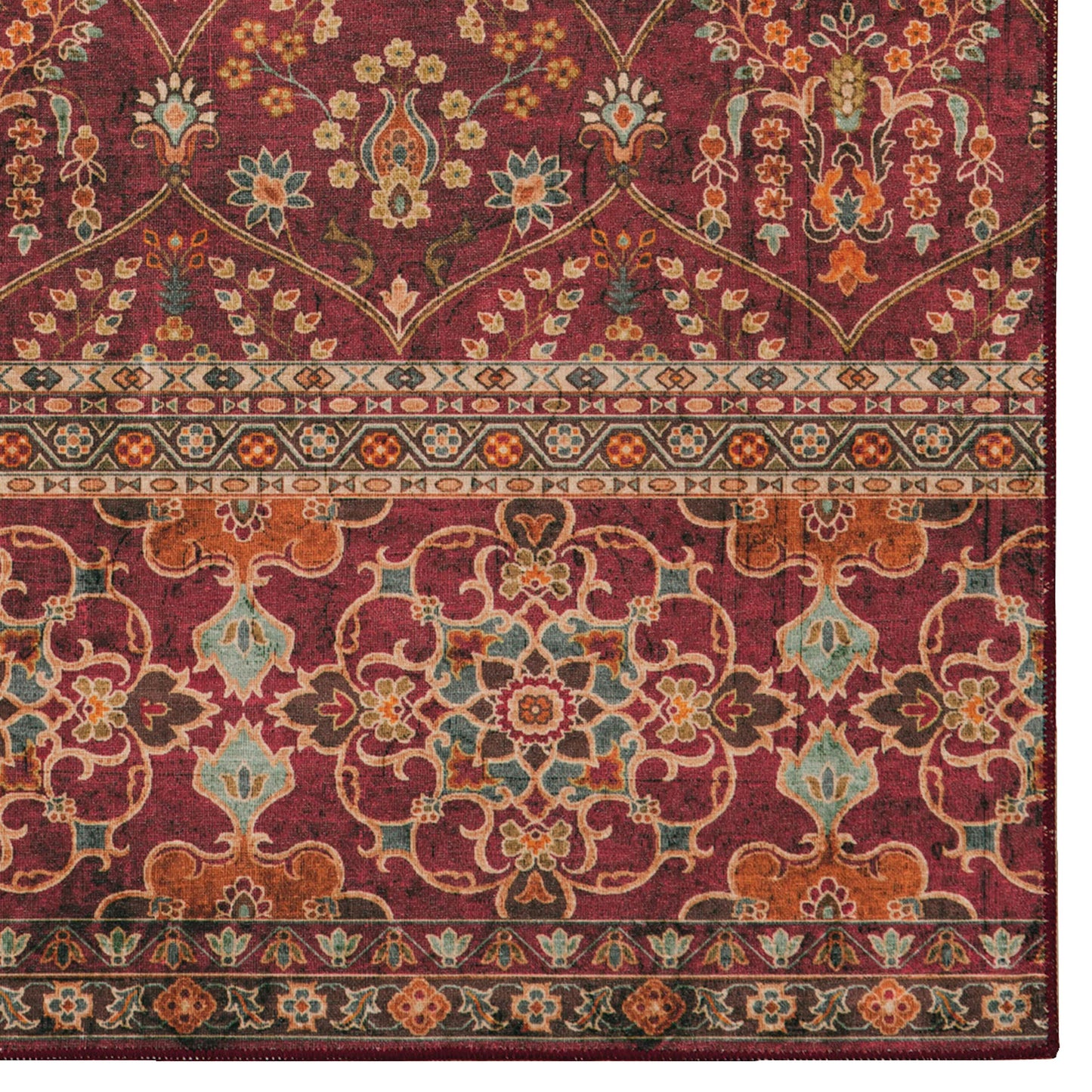 Linon Home Decor Products The Anywhere Washable Rug Yarit Garnet & Ivory 3' X 5' Accent Rug