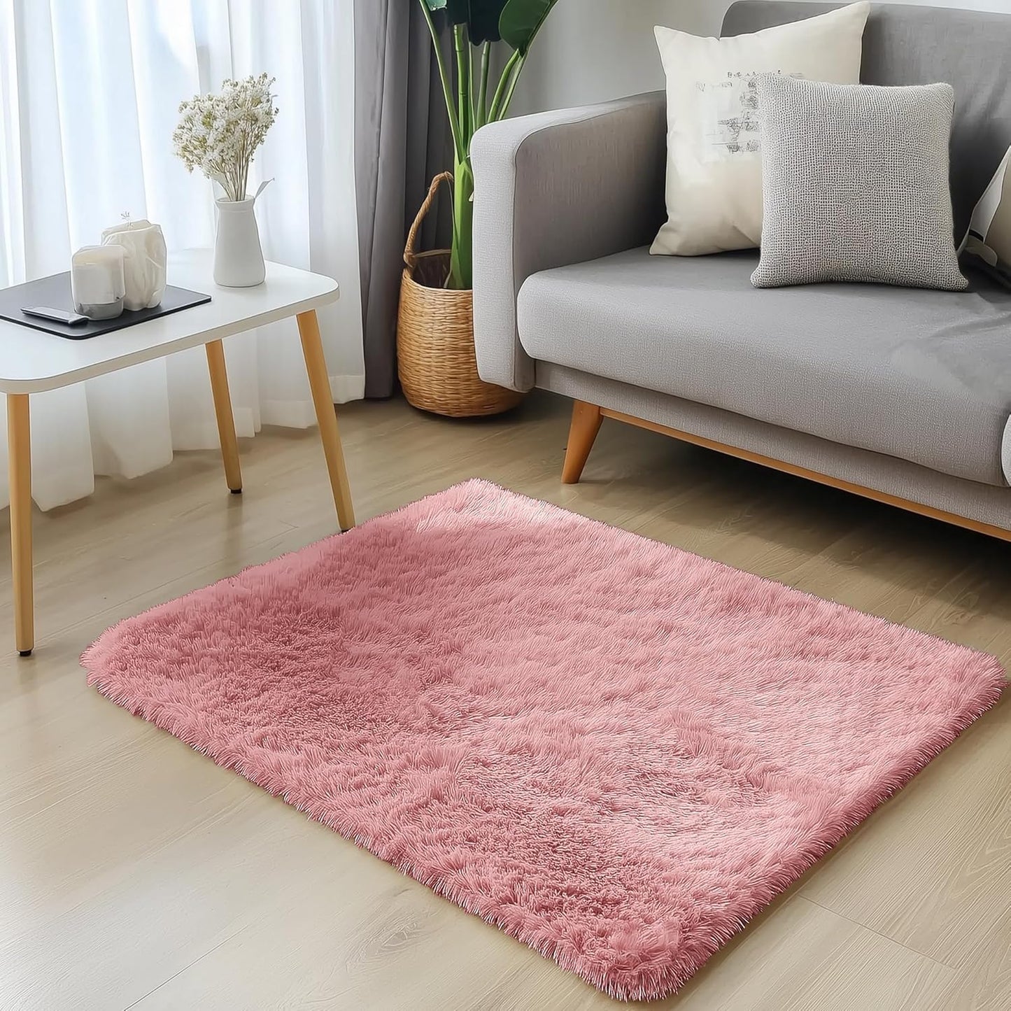 OLANLY Soft Fluffy Shaggy Bedside Rug - Machine Washable 2x3 Size in Pale Pink | Perfect for Bedroom & Nursery Decor