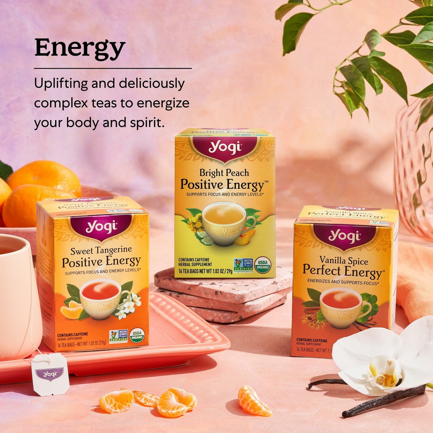 Yogi Tea Vanilla Spice Perfect Energy - 16 Bags per Pack (4 Packs) - Organic Vanilla Energy Tea - Focus Tea - Includes Green Tea, Black Tea, Ashwagandha, L-Theanine & More