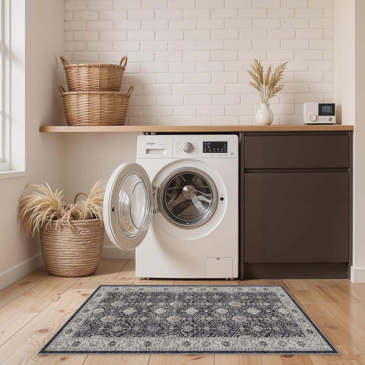 Skiennix Washable Area Rug - Stain Resistant Kitchen Runner | Ultra Soft Non-Slip Indoor Carpet (2x4, Black)