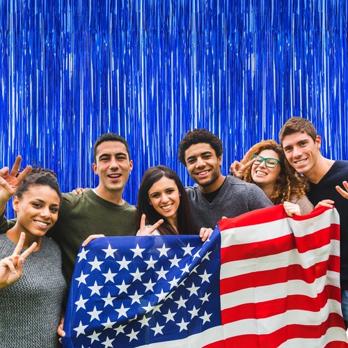 2 PCS Tinsel Backdrop, 3.28 FT x 7.05 FT Dark Blue Backdrop Curtains, Metallic Graduation Fringe Curtains Party Streamer, Navy Blue Party Decorations Photo Props