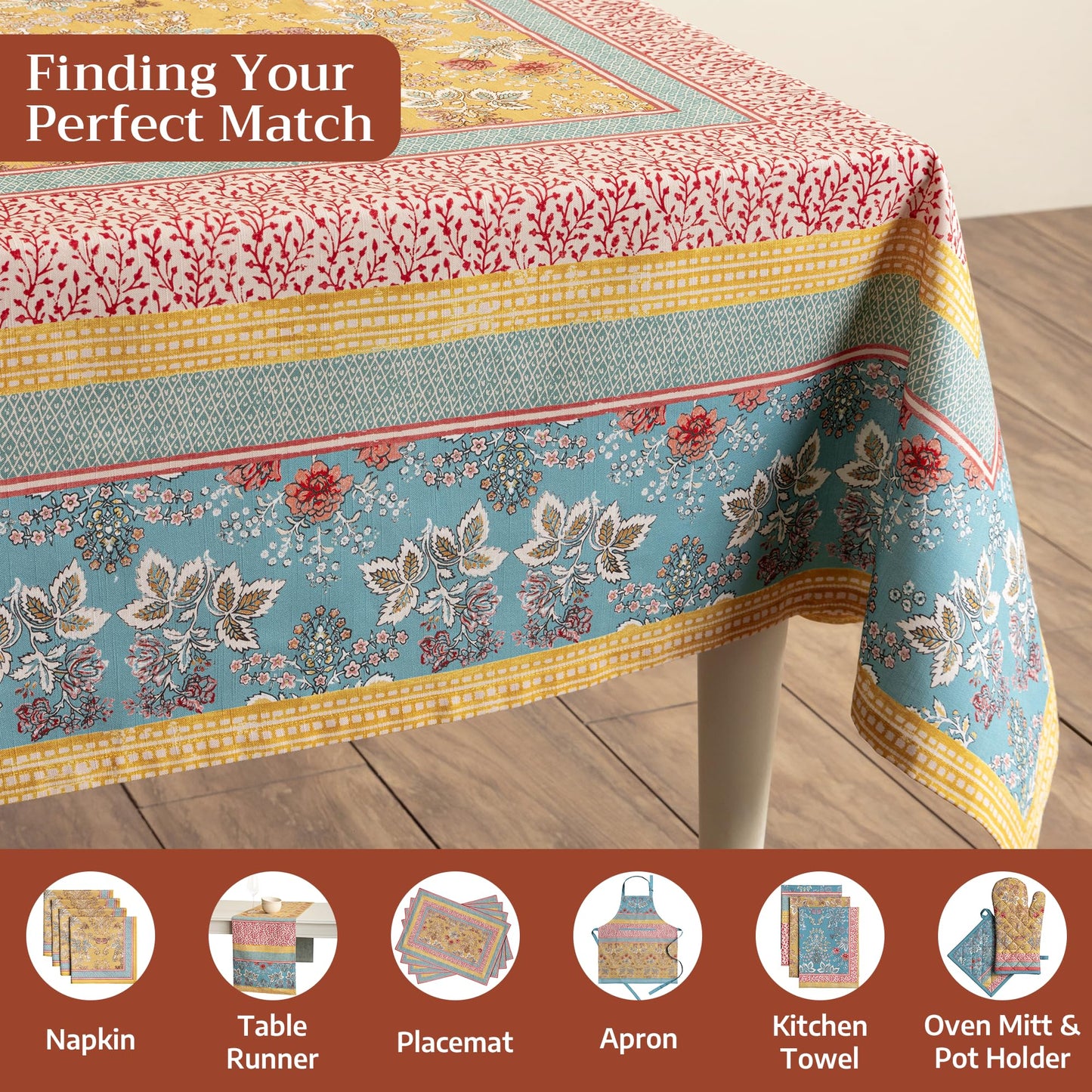 Maison d' Hermine Table Cloth Rectangle Table 100% Cotton 70 x 120 Inches Tablecloth Reusable Decorative for Dining Kitchen Room Farmhouse Home Gifts for Mothers Day Spring Summer - Marquise
