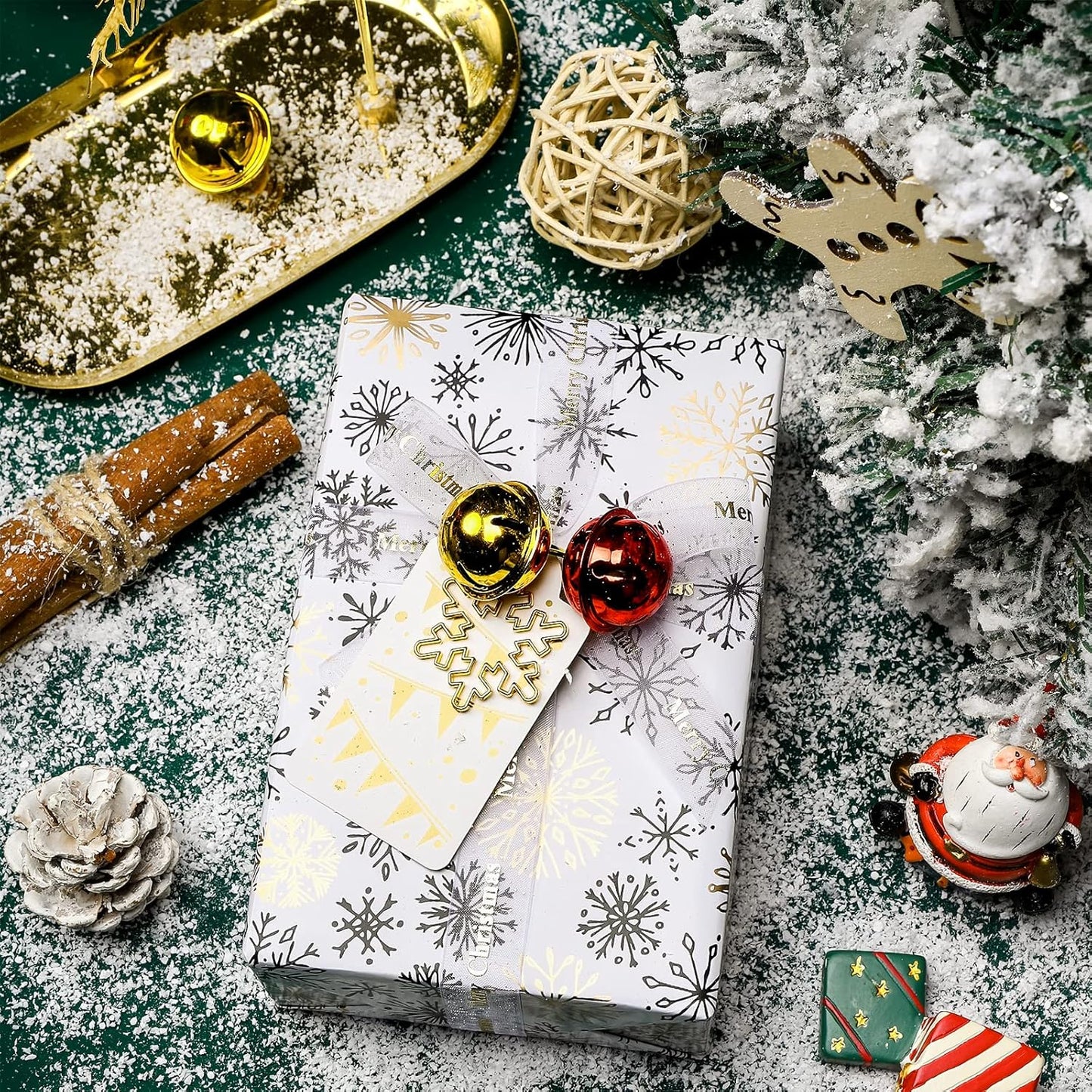 MAYPLUSS Wrapping Paper Roll - Mini 17" x 120" - 3 Elegant Black Gold Christmas Designs