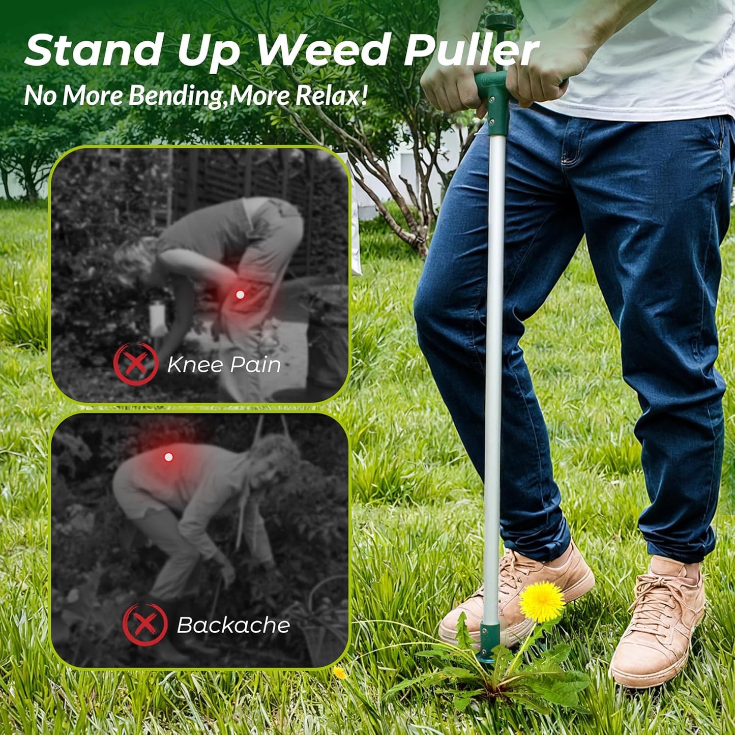 Walensee Stand Up Weeder - Long Handle Weed Puller with 3 Claws for Easy Dandelion Removal | 1 Pack